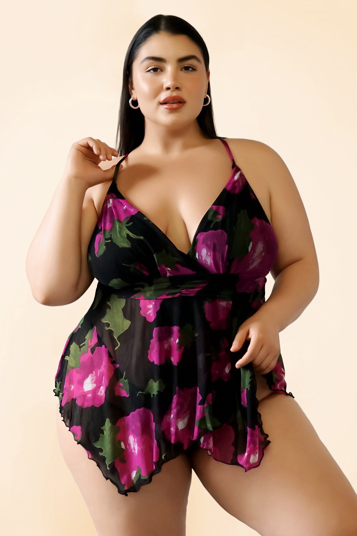 Black Floral Babydoll Set